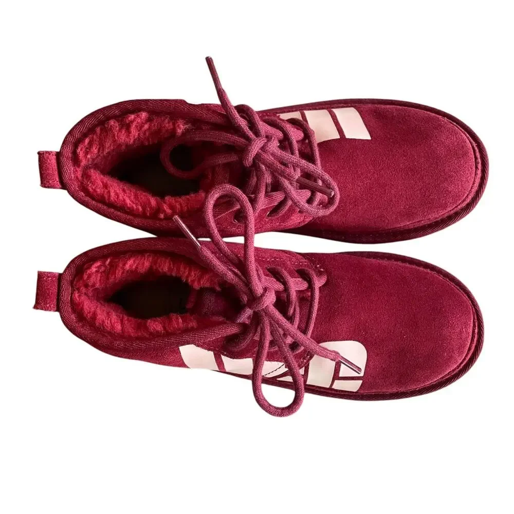 UGG Big Kids Size US 4/36 Rich Red Suede 1129054K Neumel Chopd Lace-Up Boots NEW